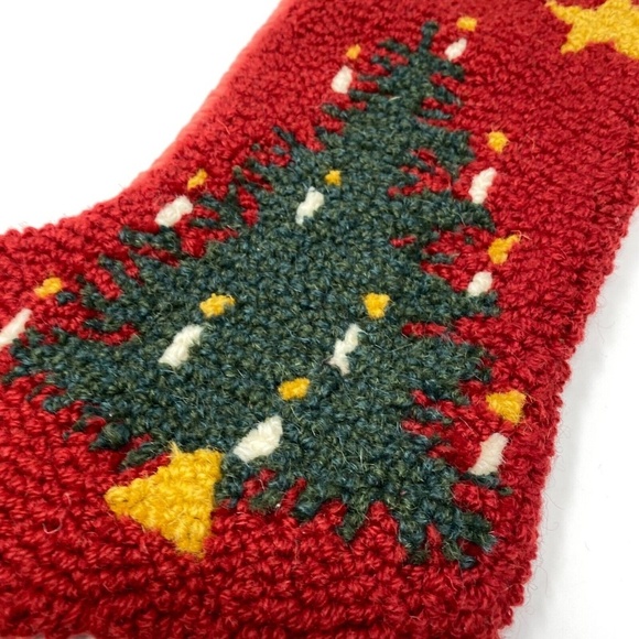 Laura Megroz Christmas Tree Wool Hook Christmas Stocking Handmade 9"x20 2003 - Picture 3 of 8